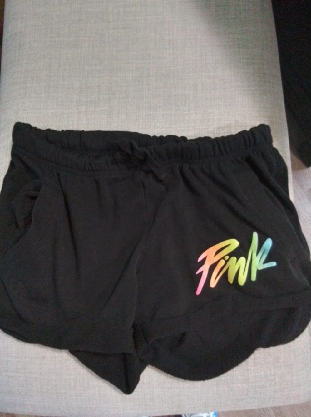 PINK Victoria's Secret Black Lounge Shorts with Neon Rainbow Logo